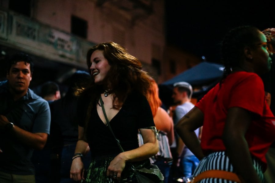 A person dancing at Esquina Watusi, a bar in Old San Juan, Puerto Rico.