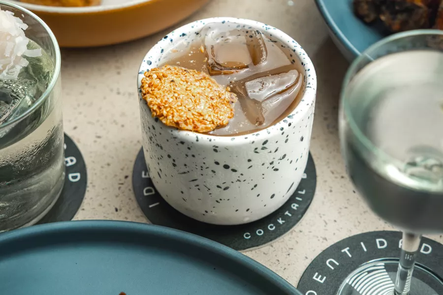 Cocktails and food flat lay from Identidad.