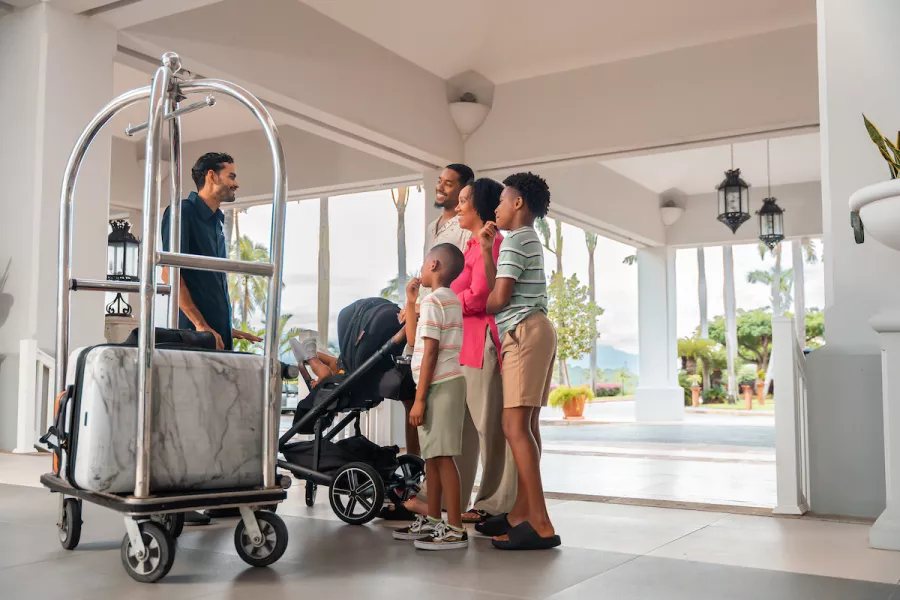 receiving visitors in lobby