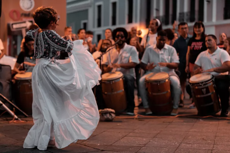 Woman dancing bomba during a music and dance festival in Puerto Rico.