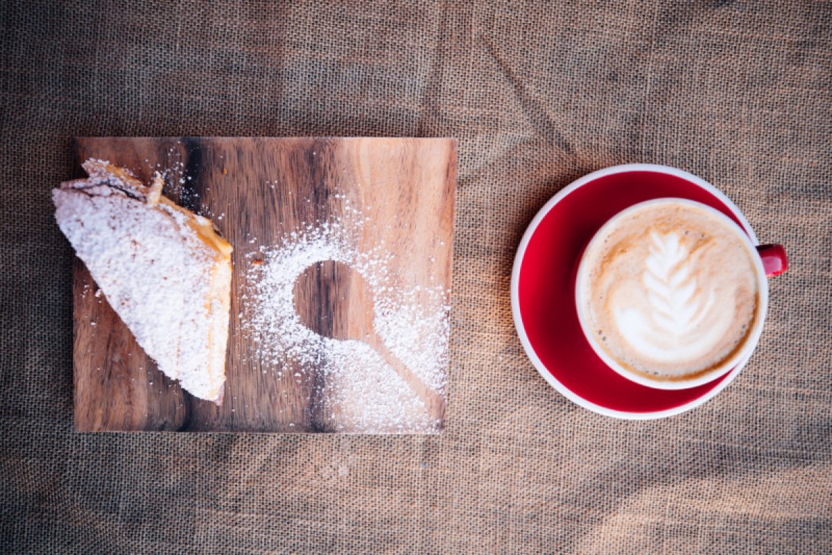 A cup of coffee with a pastry at Café Don Ruiz in San Juan, Puerto Rico.