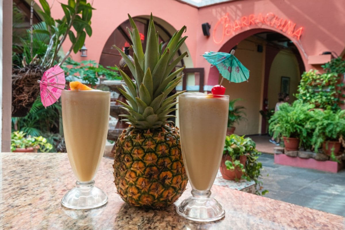 Piña Colada glasses in Barrachina restaurant.