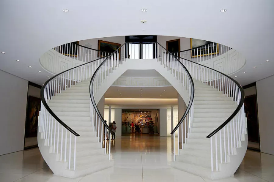 Elegant staircase inside Museo de Arte de Ponce, one of the must-visit things to do in Ponce.