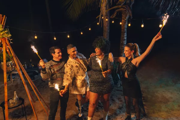 Group of friends celebrating new years eve in Puerto Rico.