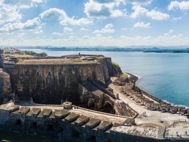 Aerial panorama view of El Morro Fort in San Juan. 