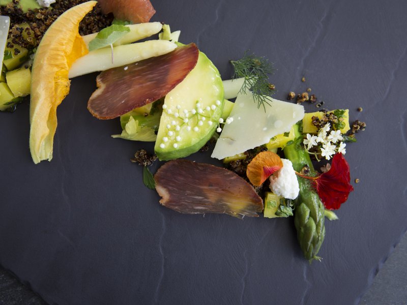 Creative display of vegetables on a plate.