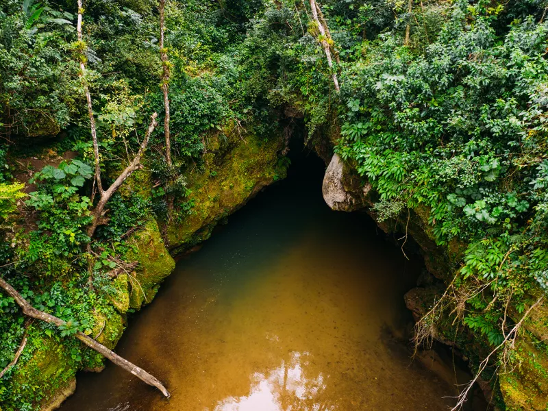 Scenic view of a cave along the Tanamá River in Utuado, Puerto Rico.