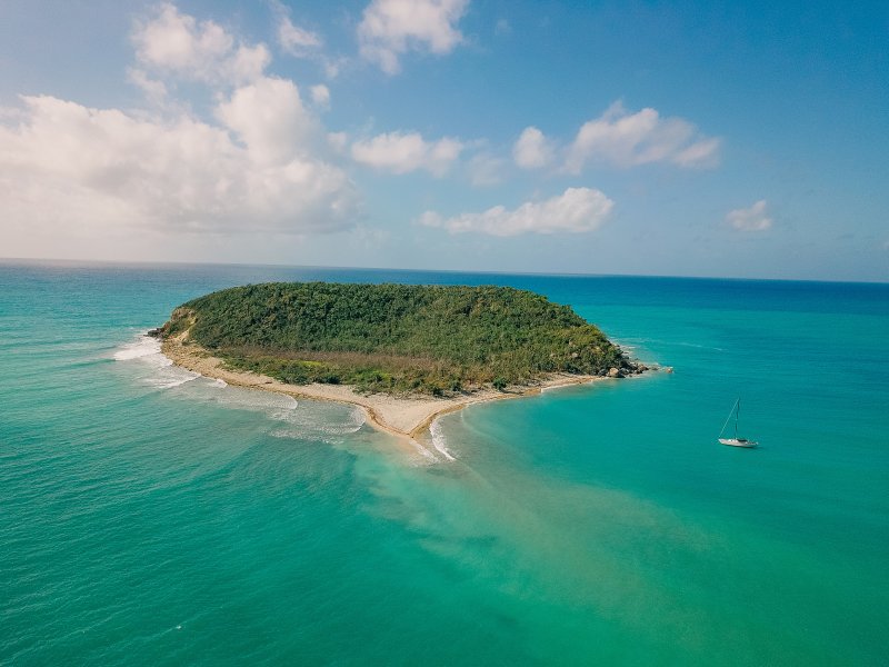 An aerial view of Esperanza Beach in Vieques, Puerto Rico.