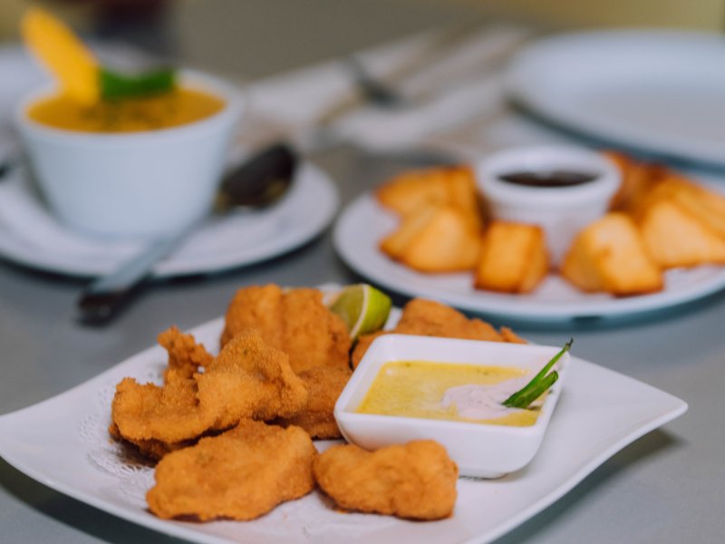 Plates of appetizers on a table
