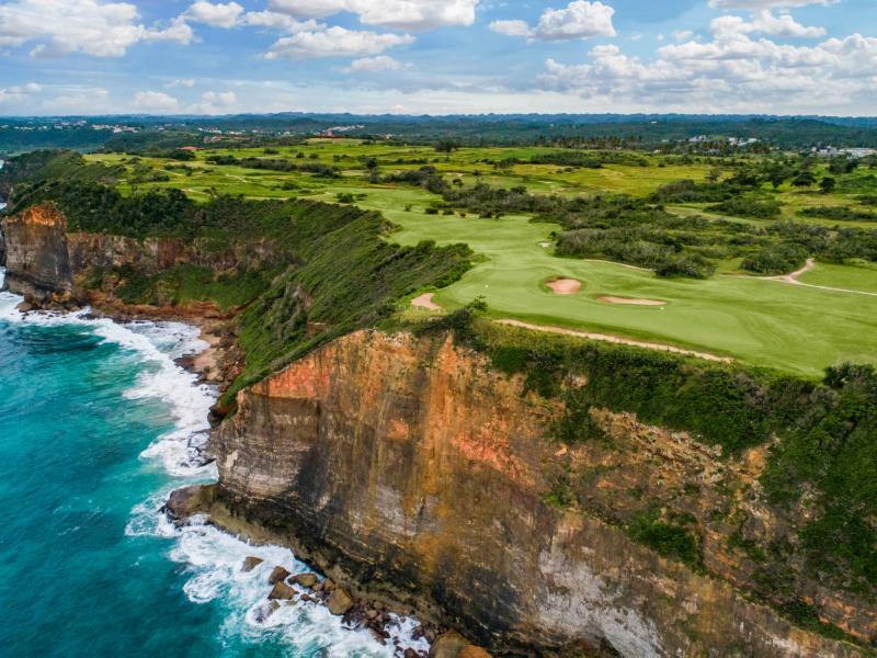 The Royal Isabela Golf Course sits atop ocean cliffs in Isabela, Puerto Rico.