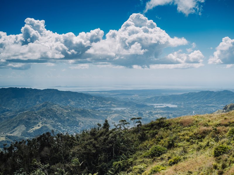 View of Puerto Rico's central mountain range along the ruta de la longaniza.