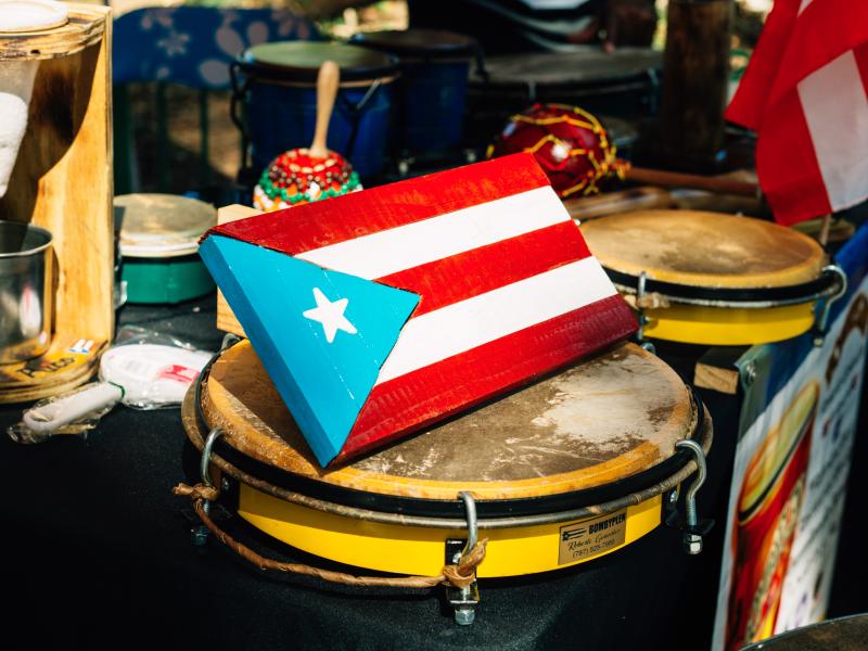 Flag and drum at a festival