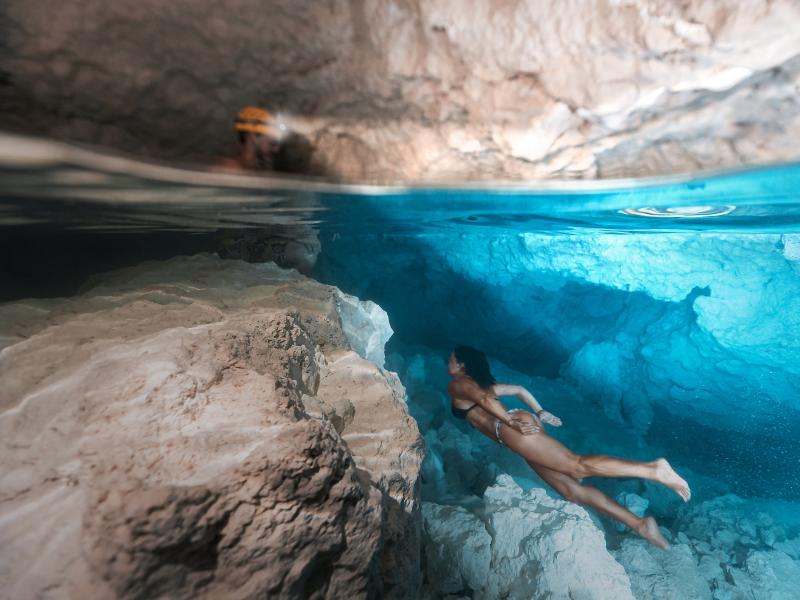 Exploring caves in Mona Island.