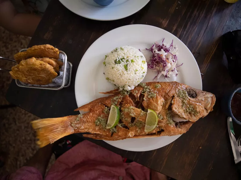 An image of a fried red snapper on a plate