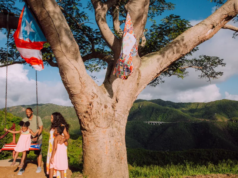 A family enjoys the swing at 