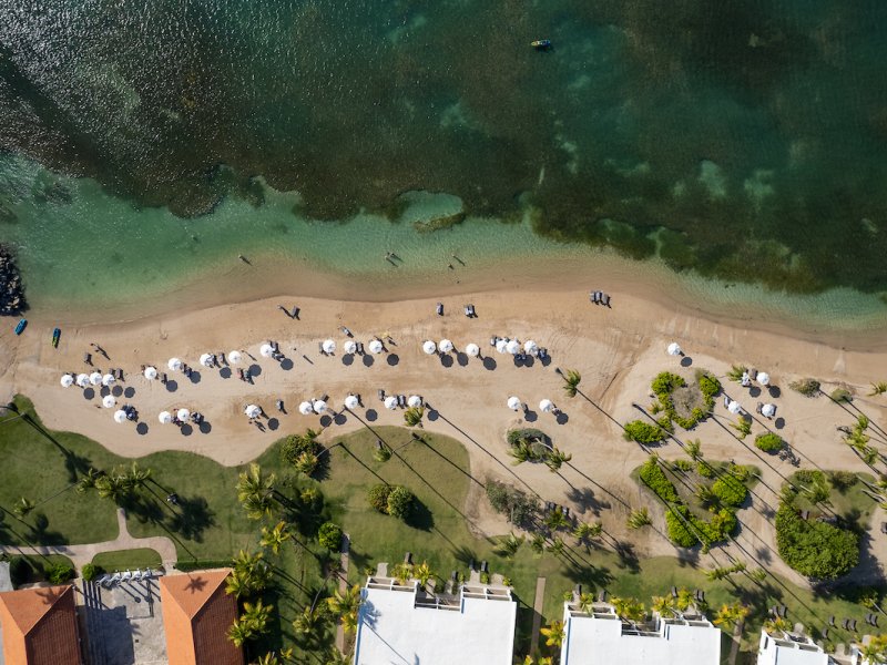 An overhead view of the beach at the Hyatt Regency Grand Reserve Puerto Rico