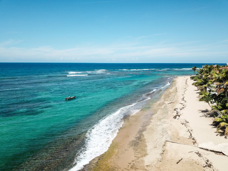 Aerial view of a beautiful turquoise beach in Puerto Rico