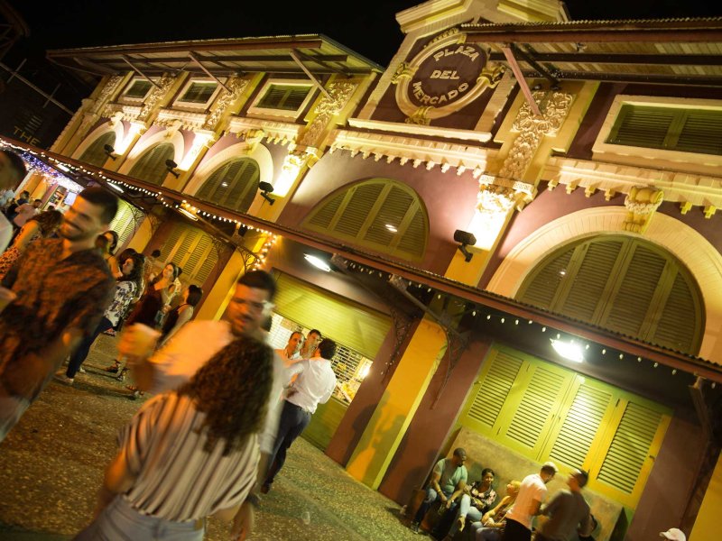 Crowds of young people gather at La Placita de Santurce, one of San Juan's most popular nightlife areas.