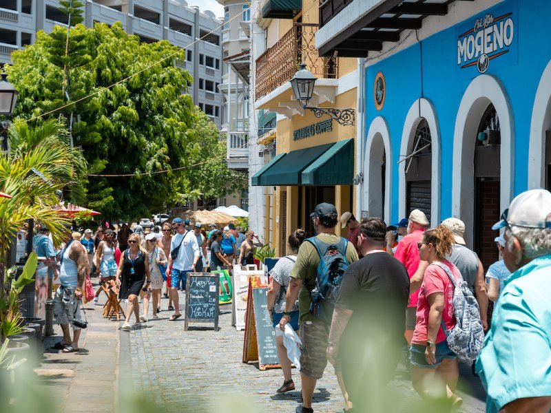 Cruise passengers exploring the streets of San Juan.