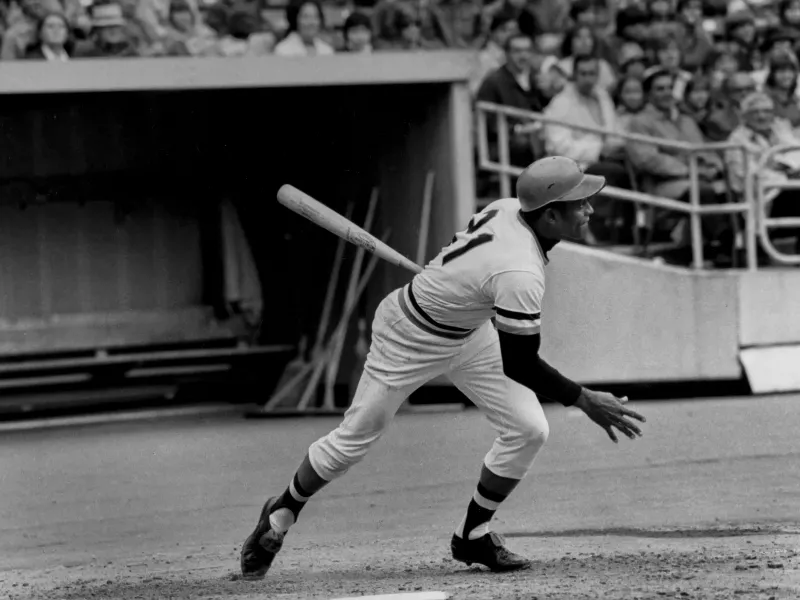 Roberto Clemente, famous Puerto Rican baseball player, at bat