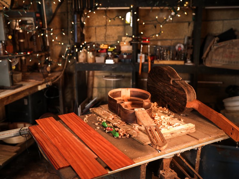 Cuatro instrument being made.