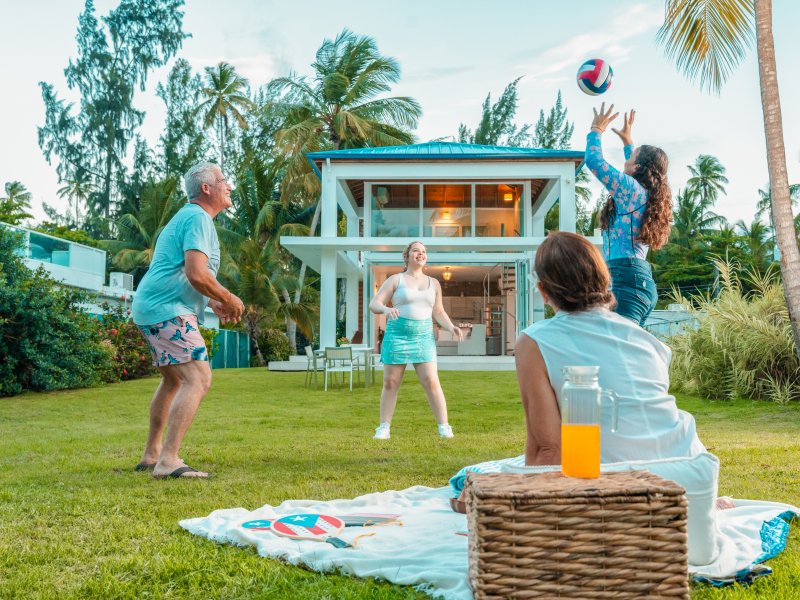 Family playing in the backyard.