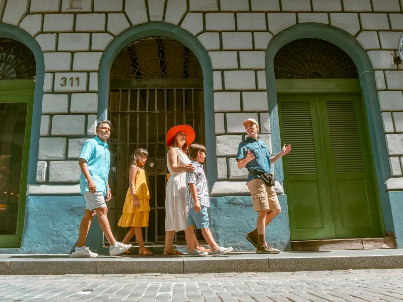 Family taking a tour in Old San Juan.
