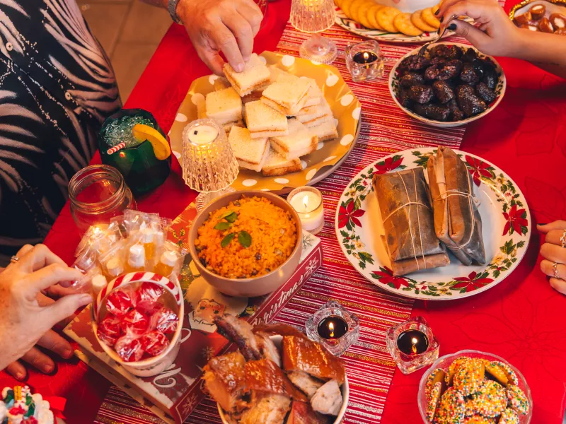 Food flat lay of holiday table.