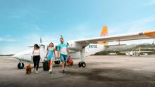 Small plane flying over the Puerto Rico coastline en route to Culebra Island