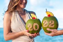 View of 2022 carved in coconuts.