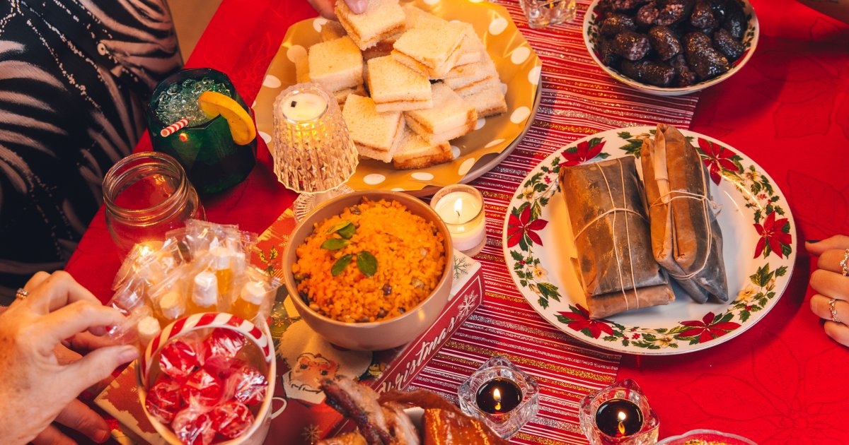 Joyful Puerto Rican family dinner with authentic dishes