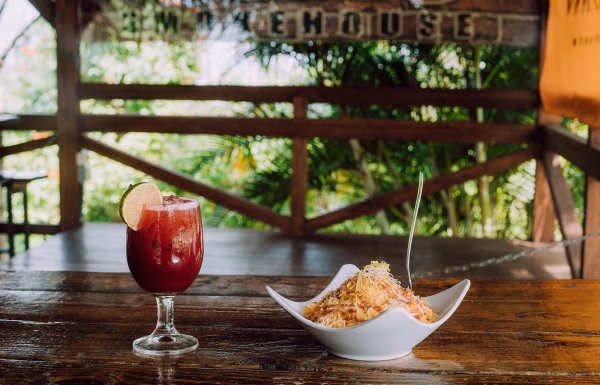A glass of sangria and creole cuisine at ASAO smokehouse in Ciales