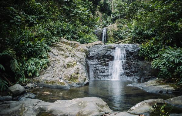 view of the waterfall at Las Delicias in Ciales