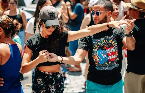 A couple dancing salsa in Old San Juan.