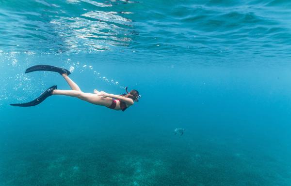 A girl snorkles in Culebra