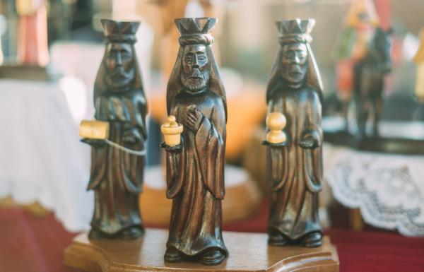 View of the Three Wise Men carved in wood. Three Kings Day is considered one of the main celebrations during the holiday season in Puerto Rico.