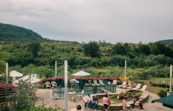 Coamo Hot Springs filled with people.