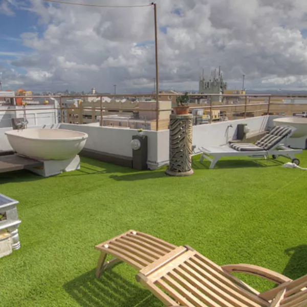 The rooftop of the CasaBlanca hotel has a fun vibe and great views.