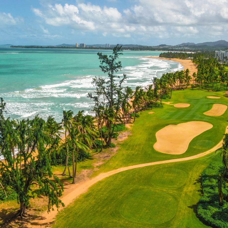Wyndham Grand Rio Mar golf course alongside the coast.