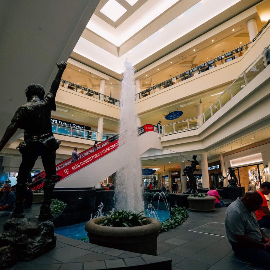 Interior view with fountain at Plaza Las Americas in San Juan.