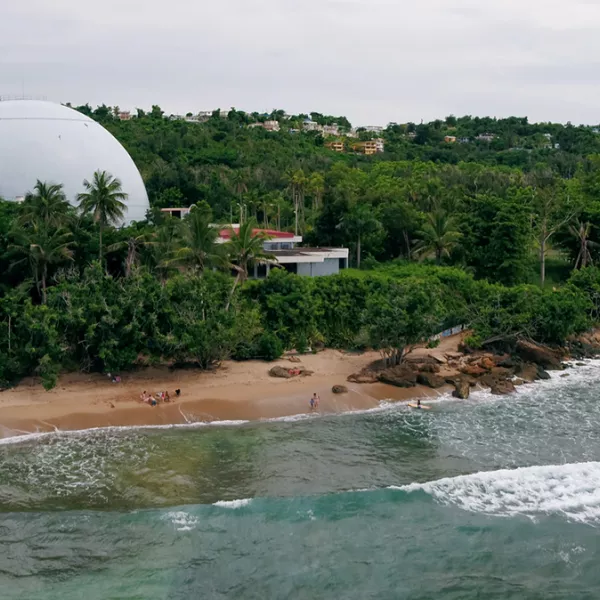 Drone view of Domes Beach, a must-visit surf spot in Rincón 