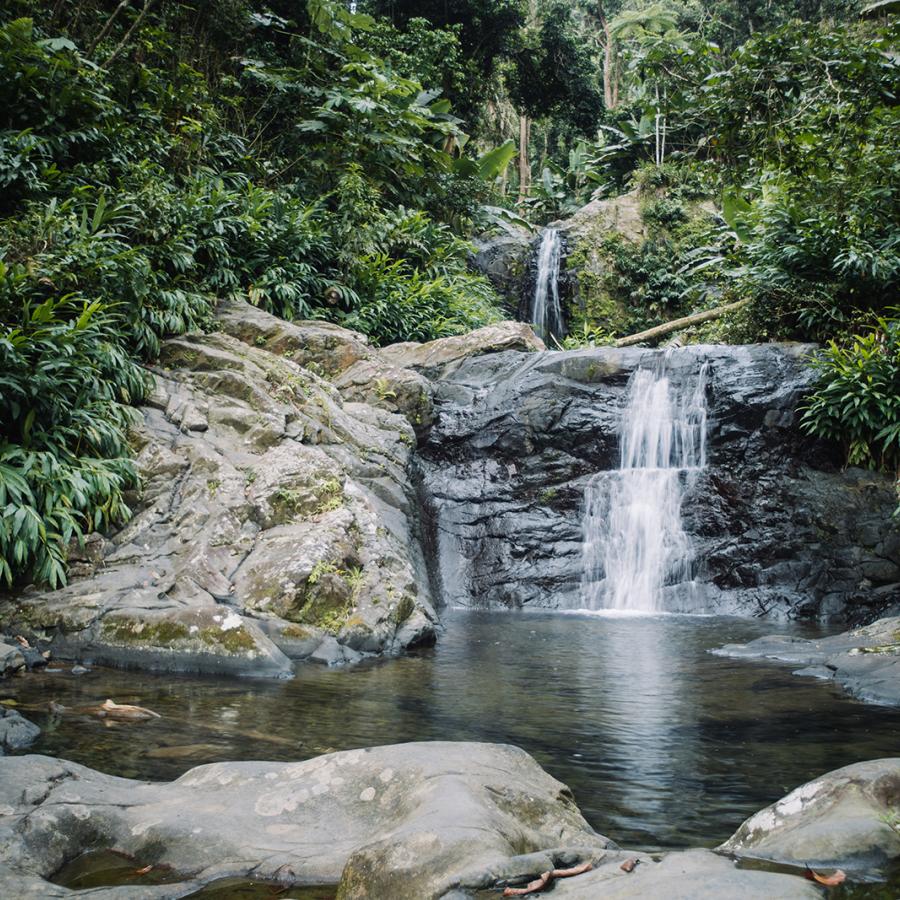 view of the waterfall at Las Delicias in Ciales