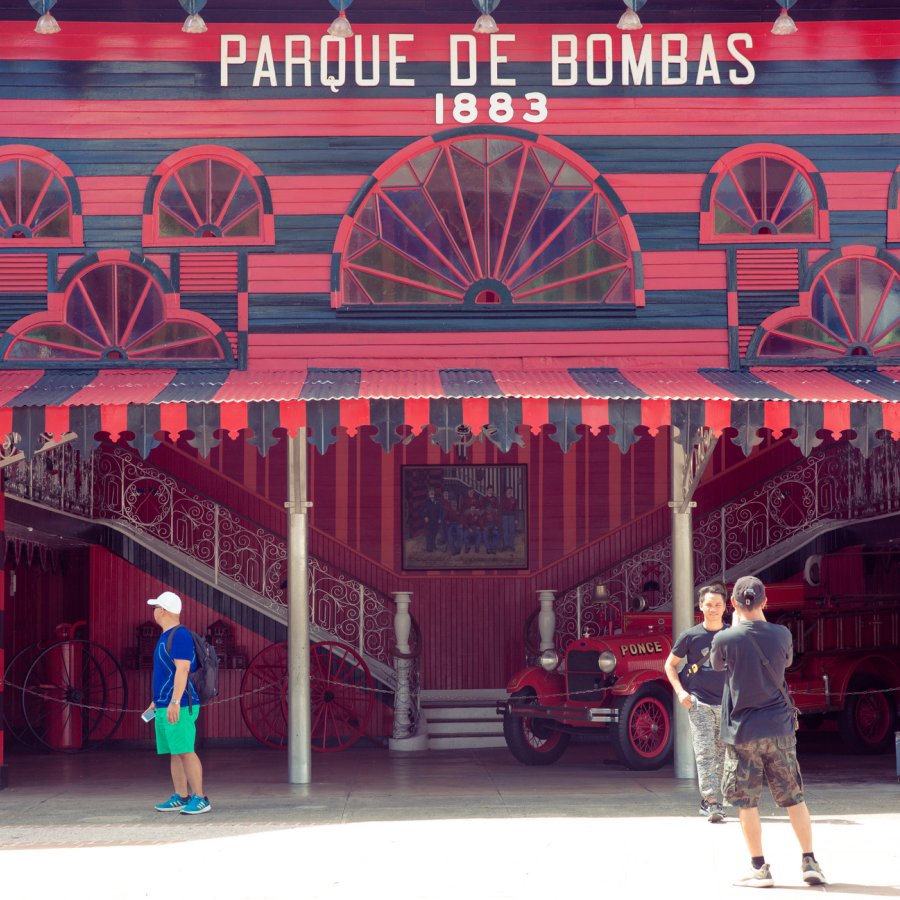 The colorful exterior of the Parque de Bombas museum in Ponce