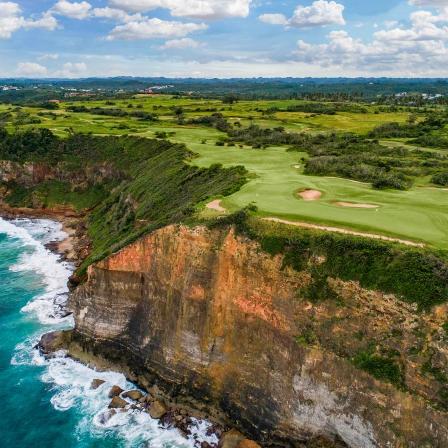 The Royal Isabela Golf Course sits atop ocean cliffs in Isabela, Puerto Rico.
