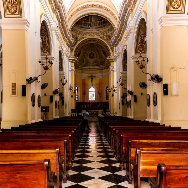 Interior of the San Juan Cathedral, one of the oldest churches in the Americas, located in Old San Juan.