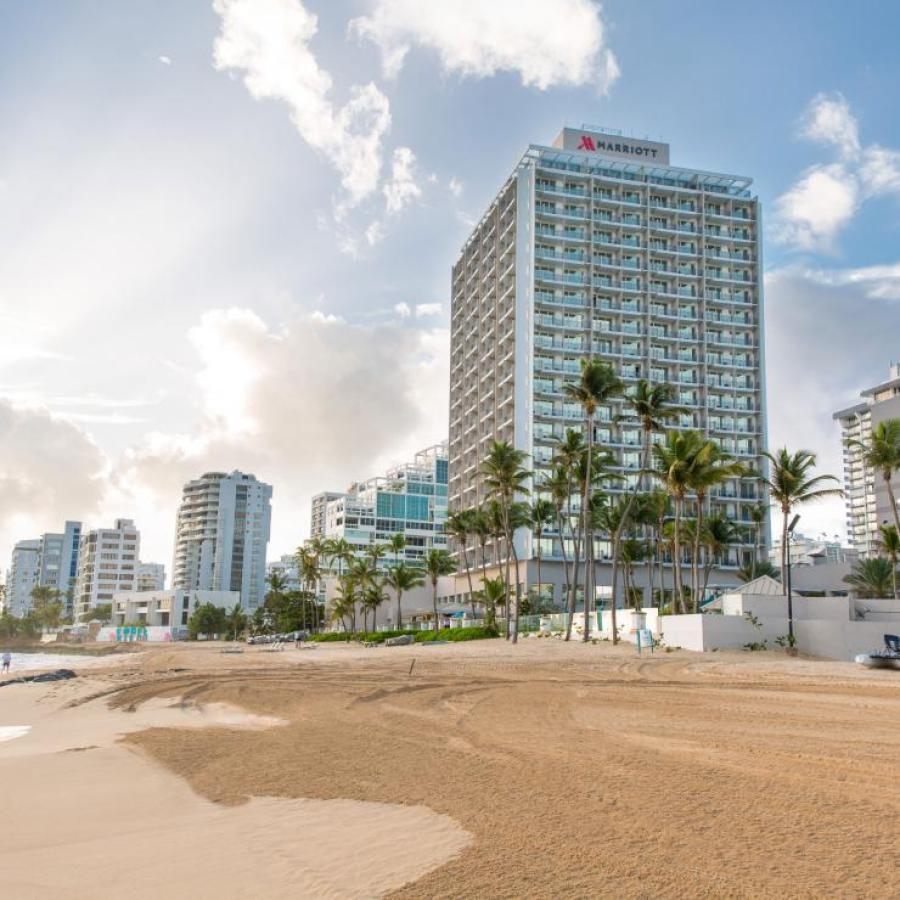 Beach view of the San Juan Marriot Resort & Stellaris Casino.