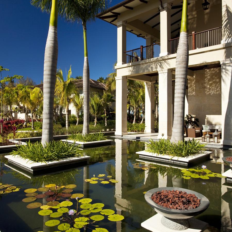 Pond view at the luxury hotel St. Regis Bahia Beach Resort.