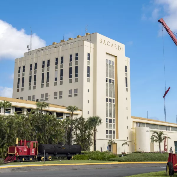 The towering white facade of la Casa Bacardi in Catano
