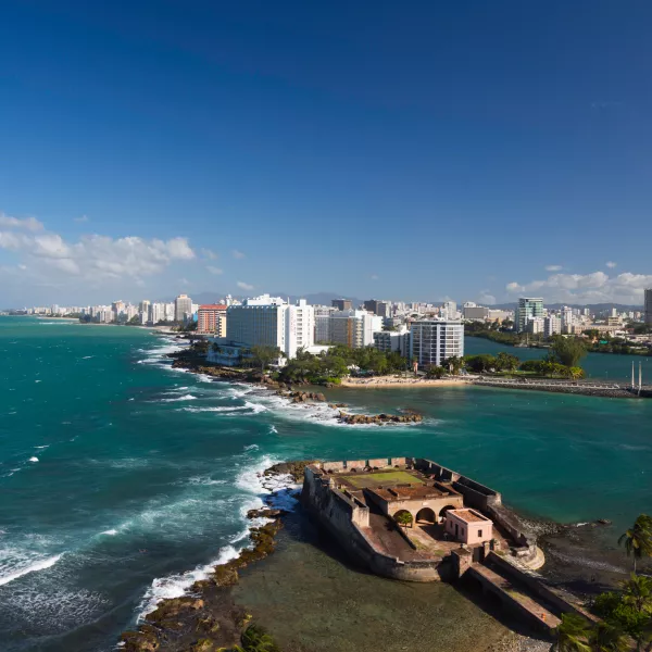 Scenic view of Condado Beach and skyline from Old San Juan