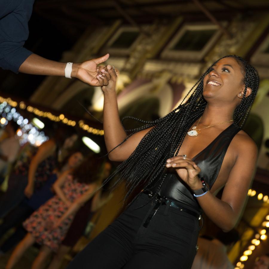 A couple dancing in La Placita.